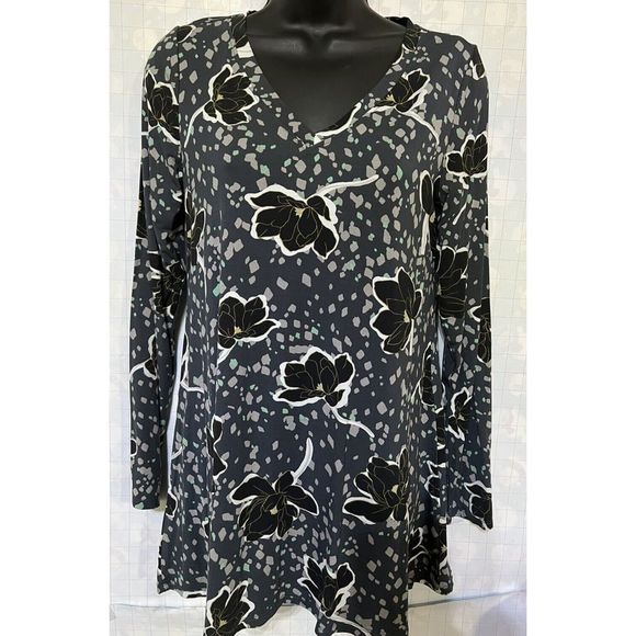 LOGO women Floral Split Back Top by Lori Goldstein Rayon 230 Shadow - Picture 6 of 7